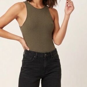 Privacy Please Green Ribbed Sparkle Bodysuit Small